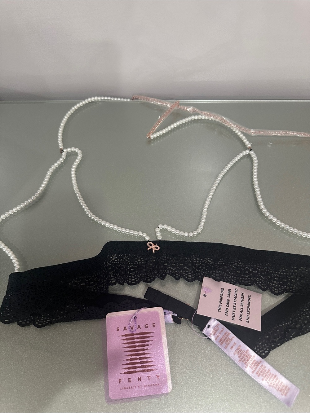 Savage X Fenty Black curvy Lace bralette with Pink Bow Accent